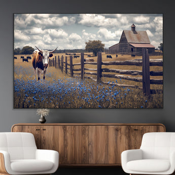 22296025-MGV-CV-36X24-Texas Longhorn Canvas Wall Art Canvas Print, Framed Rustic Barn Wall Art Art Picture Print, Farmhouse Cow Decor Perfect Rustic