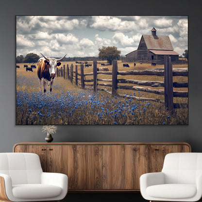 22296025-MGV-CV-36X24-Texas Longhorn Canvas Wall Art Canvas Print, Framed Rustic Barn Wall Art Art Picture Print, Farmhouse Cow Decor Perfect Rustic