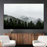 55968349-MGV-CV-36X24-Misty Mountains Wall Art Canvas Print, Framed Foggy Forest Art Picture Print, Snowy Peaks Perfect Moody Wilderness Decor Artwork