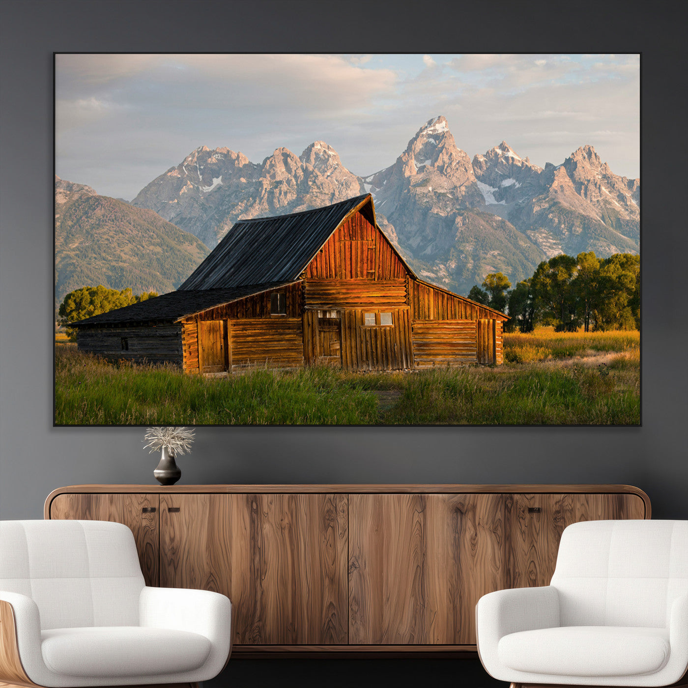 31771014-MGV-CV-36X24-Rustic Barn Wall Art Canvas Print, Framed Western Landscape Art Picture Print, Farmhouse Style Perfect Rustic Farmhouse Decor