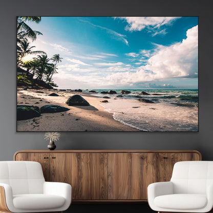 95301406-MGV-CV-36X24-Tropical Beach Wall Art Canvas Print, Framed Ocean Waves Art Picture Print, Relazxing Seascape Perfect Tropical Coastal Decor