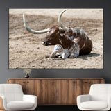 76549210-MGV-CV-36X24-Texas Longhorn Wall Art Canvas Print, Framed Country Living Art Picture Print, Farmhouse Aesthetic Perfect Western Rustic Decor