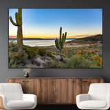 52844711-MGV-CV-36X24-Saguaro Cactus Wall Art Canvas Print, Framed Desert Sunset Art Picture Print, Southwestern Scene Perfect Southwestern Rustic Decor