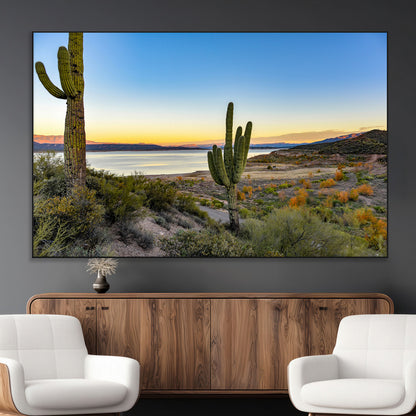 52844711-MGV-CV-36X24-Saguaro Cactus Wall Art Canvas Print, Framed Desert Sunset Art Picture Print, Southwestern Scene Perfect Southwestern Rustic Decor