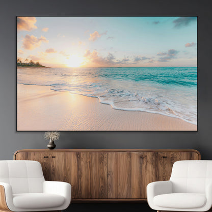 94538225-MGV-CV-36X24-Beach Sunset Wall Art Canvas Print, Framed Ocean Waves Art Picture Print, Summer Escape Perfect Coastal Serenity Decor Artwork
