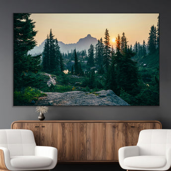 66397982-MGV-CV-36X24-Mountain Landscape Wall Art Canvas Print, Framed Forest Serenity Art Picture Print, Mountain Landscape Perfect Rustic Wilderness