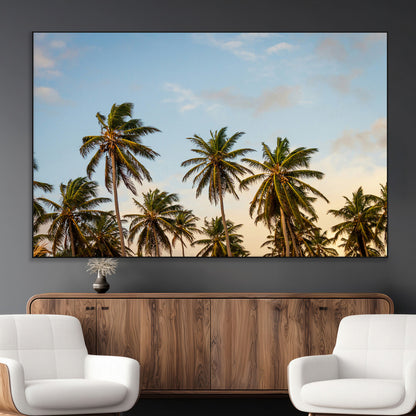 99033771-MGV-CV-36X24-Palm Trees Wall Art Canvas Print, Framed Tropical Vibes Art Picture Print, Coastal Sunset Perfect Coastal Boho Decor Artwork