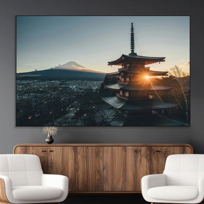 87729656-MGV-CV-36X24-Mount Fuji Wall Art Canvas Print, Framed Japan Travel Art Picture Print, Chureito Pagoda Perfect Zen Minimalism Decor Artwork