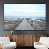 31602988-MGV-CV-36X24-Beach Boardwalk Wall Art Canvas Print, Framed Coastal Serenity Art Picture Print, Ocean View Perfect Coastal Minimalist Decor