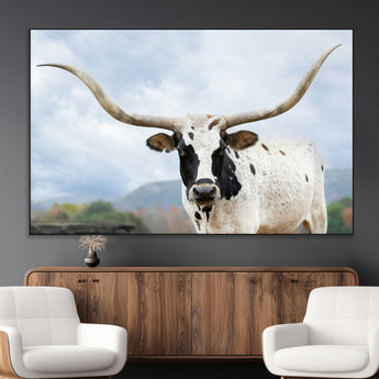 63592811-MGV-CV-36X24-Texas Longhorn Wall Art Canvas Print, Framed Western Rustic Art Picture Print, Farmhouse Decor Perfect Rustic Farmhouse Decor