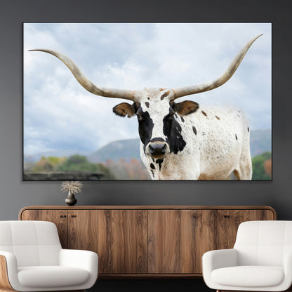63592811-MGV-CV-36X24-Texas Longhorn Wall Art Canvas Print, Framed Western Rustic Art Picture Print, Farmhouse Decor Perfect Rustic Farmhouse Decor