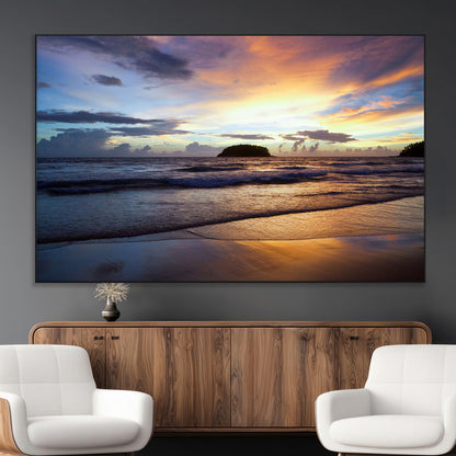 36714356-SEG-FC-51X34_Oversize_Oversize-Beach Sunset Wall Art Canvas Print, Framed Ocean Waves Art Picture Print, Tropical Seascape Perfect Coastal Serenity Decor Artwork