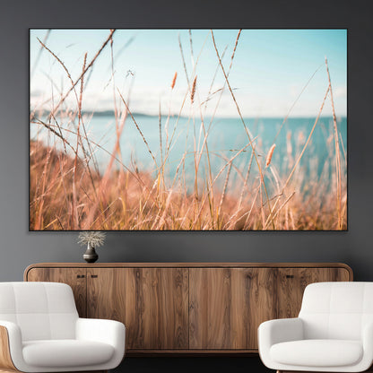36108696-MGV-CV-36X24-Coastal Grass Wall Art – Serene Ocean View Canvas Print, Beach Nature Photography Decor for Living Room, Bedroom, Office or Modern