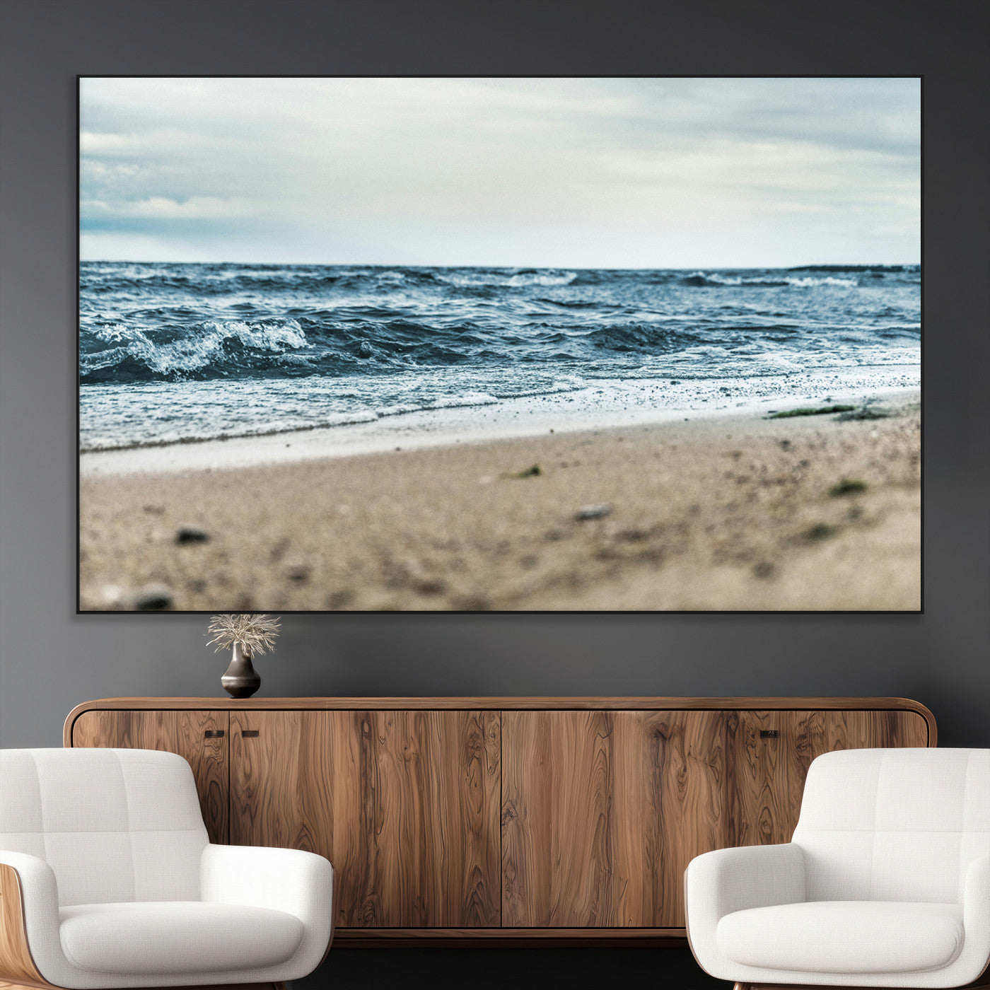 81812590-MGV-CV-36X24-Ocean Wall Art Wall Art Canvas Print, Framed Coastal Canvas Art Picture Print, Moody Seascape Perfect Coastal Minimalist Decor