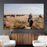 22431577-MGV-CV-36X24-Western Wall Art Wall Art Canvas Print, Framed Cowboy Canvas Art Picture Print, Cattle Drive Scene Perfect Rustic Western Decor