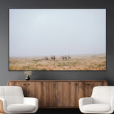 14761944-MGV-CV-36X24-Foggy Plains Wall Art Canvas Print, Framed Horseback Riders Art Picture Print, Rustic Western Perfect Rustic Western Decor Artwork