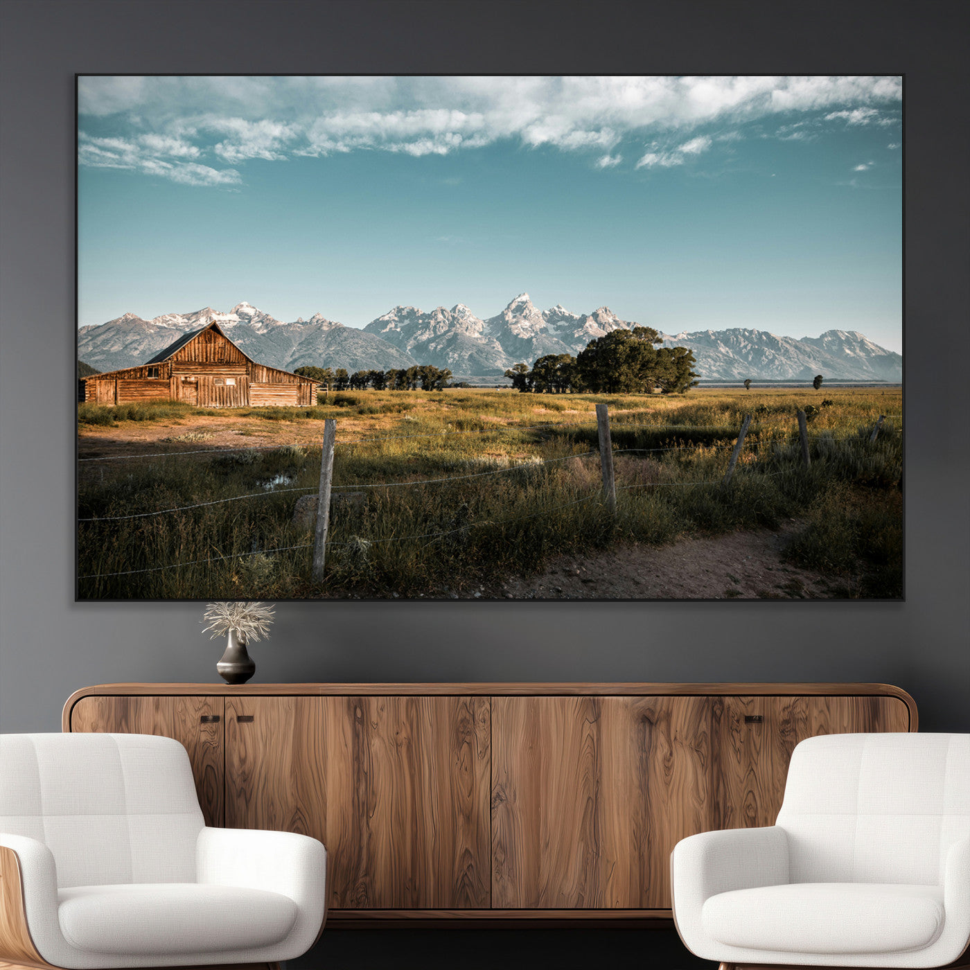 92497443-MGV-CV-36X24-Rustic Farmhouse Wall Art Canvas Print, Framed Mountain Cabin Art Picture Print, Western Landscape Perfect Rustic Farmhouse Decor