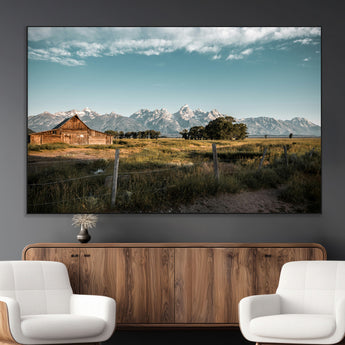92497443-MGV-CV-36X24-Rustic Farmhouse Wall Art Canvas Print, Framed Mountain Cabin Art Picture Print, Western Landscape Perfect Rustic Farmhouse Decor