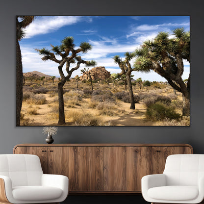 25722592-MGV-CV-36X24-Joshua Tree Desert Wall Art Canvas Print, Framed Southwestern Nature Art Picture Print, Rustic Earth Tones Perfect Southwestern