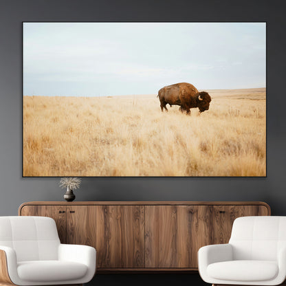61392510-MGV-CV-36X24-Buffalo Wall Art Wall Art Canvas Print, Framed Western Wildlife Decor Art Picture Print, Rustic Farmhouse Art Perfect Rustic
