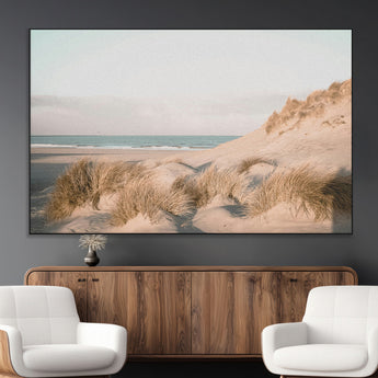 28064037-MGV-CV-36X24-Minimalist Seascape Wall Art Canvas Print, Framed Neutral Beach Print Art Picture Print, Sand Dune Photography Perfect