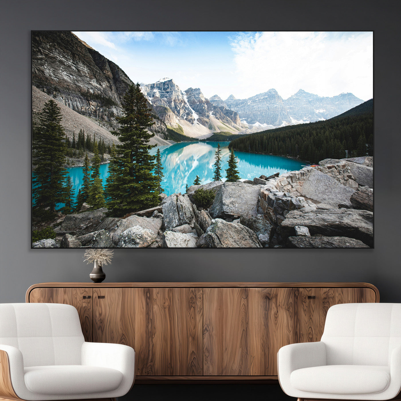 98014896-MGV-CV-36X24-Canadian Rockies Wall Art Canvas Print, Framed Mountain Landscape Art Picture Print, Turquoise Water Perfect Scandinavian