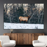 36533178-MGV-CV-36X24-Wild Elk Photography Wall Art Canvas Print, Framed Winter Wildlife Art Picture Print, Snowy Forest Perfect Rustic Lodge Decor