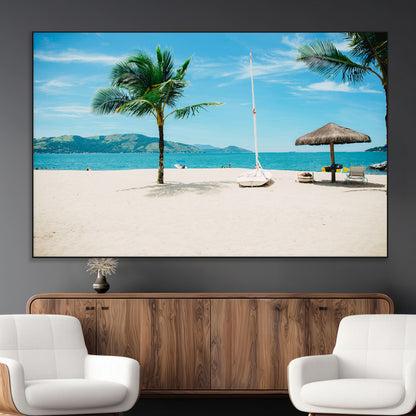 42623350-MGV-CV-36X24-Tropical Beach Wall Art Canvas Print, Framed Palm Tree Art Picture Print, Ocean View Perfect Tropical Coastal Decor Artwork
