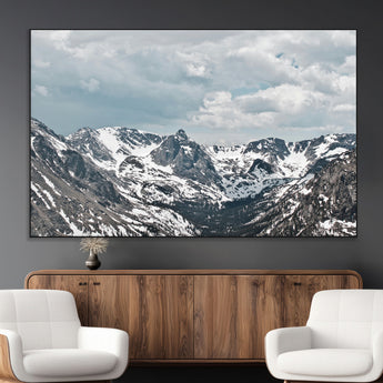 94074619-MGV-CV-36X24-Snowy Peaks Wall Art Canvas Print, Framed Alpine Wilderness Art Picture Print, Mountain Escape Perfect Winter Serenity Decor