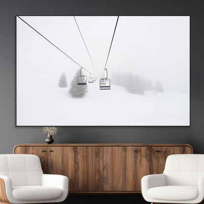 20216390-MGV-CV-36X24-Ski Lift Wall Art Canvas Print, Framed Snowy Landscape Art Picture Print, Alpine Adventure Perfect Nordic Minimalist Decor Artwork