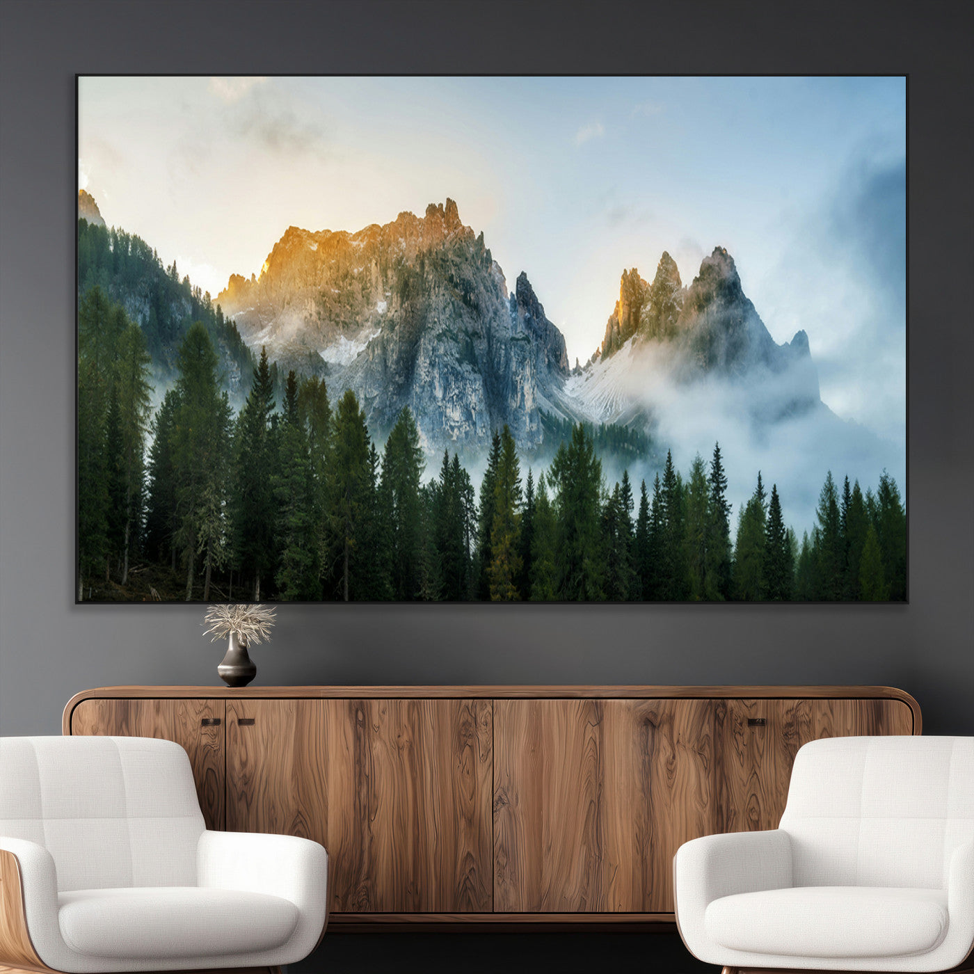 21145440-MGV-CV-36X24-Wilderness Wall Art Wall Art Canvas Print, Framed Nature Landscape Decor Art Picture Print, Misty Forest Photography Perfect