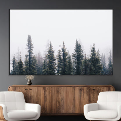 42364796-MGV-CV-36X24-Foggy Forest Wall Art Canvas Print, Framed Misty Pines Art Picture Print, Moody Woodland Perfect Scandinavian Minimalist Decor