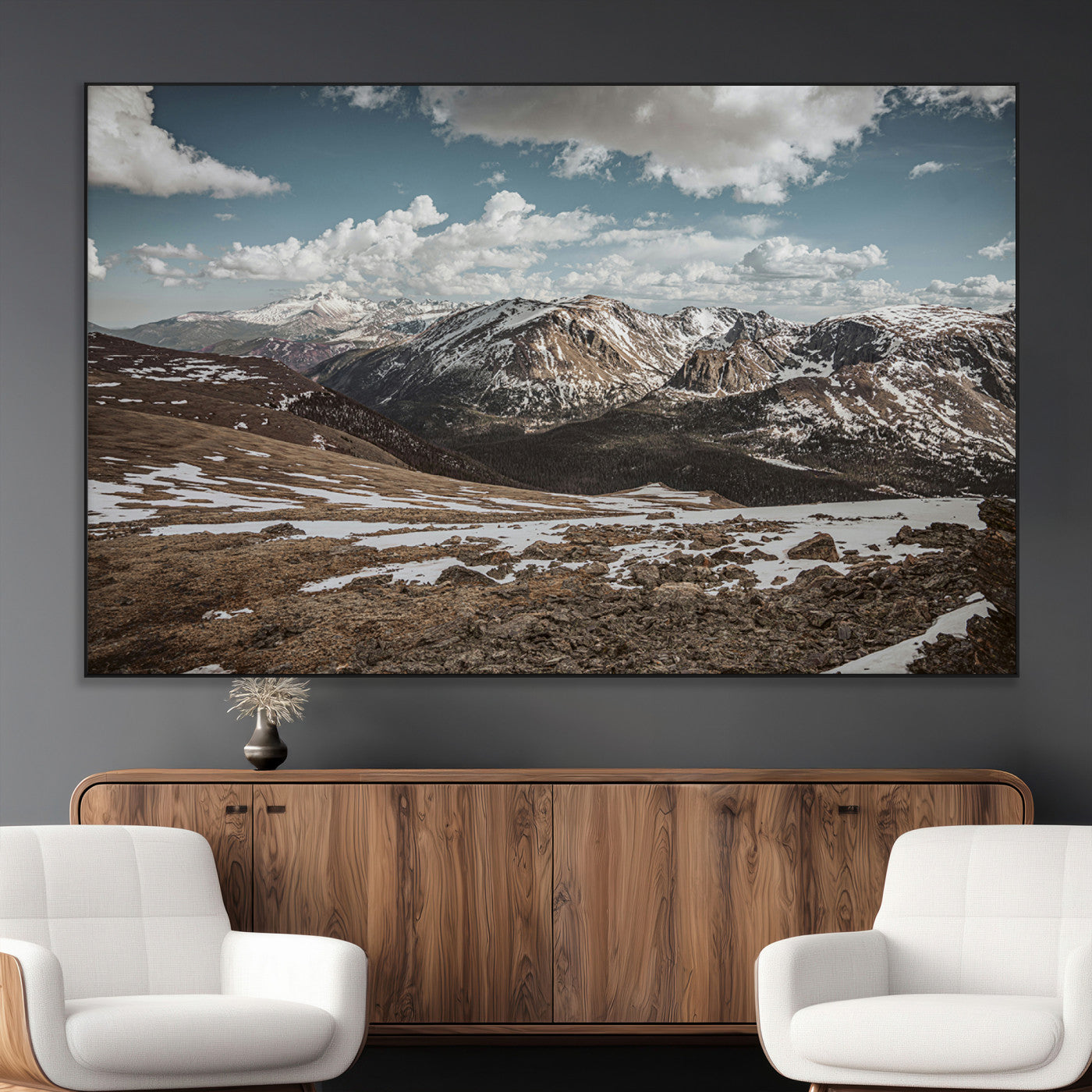 44565953-MGV-CV-36X24-Mountain Landscape Wall Art Canvas Print, Framed Snowy Peaks Art Picture Print, Rugged Highlands Perfect Rustic Adventure Decor