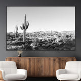 85205054-MGV-CV-36X24-Saguaro Cactus Wall Art Canvas Print, Framed Monochrome Landscape Art Picture Print, Scenic Arizona View Perfect Minimalist