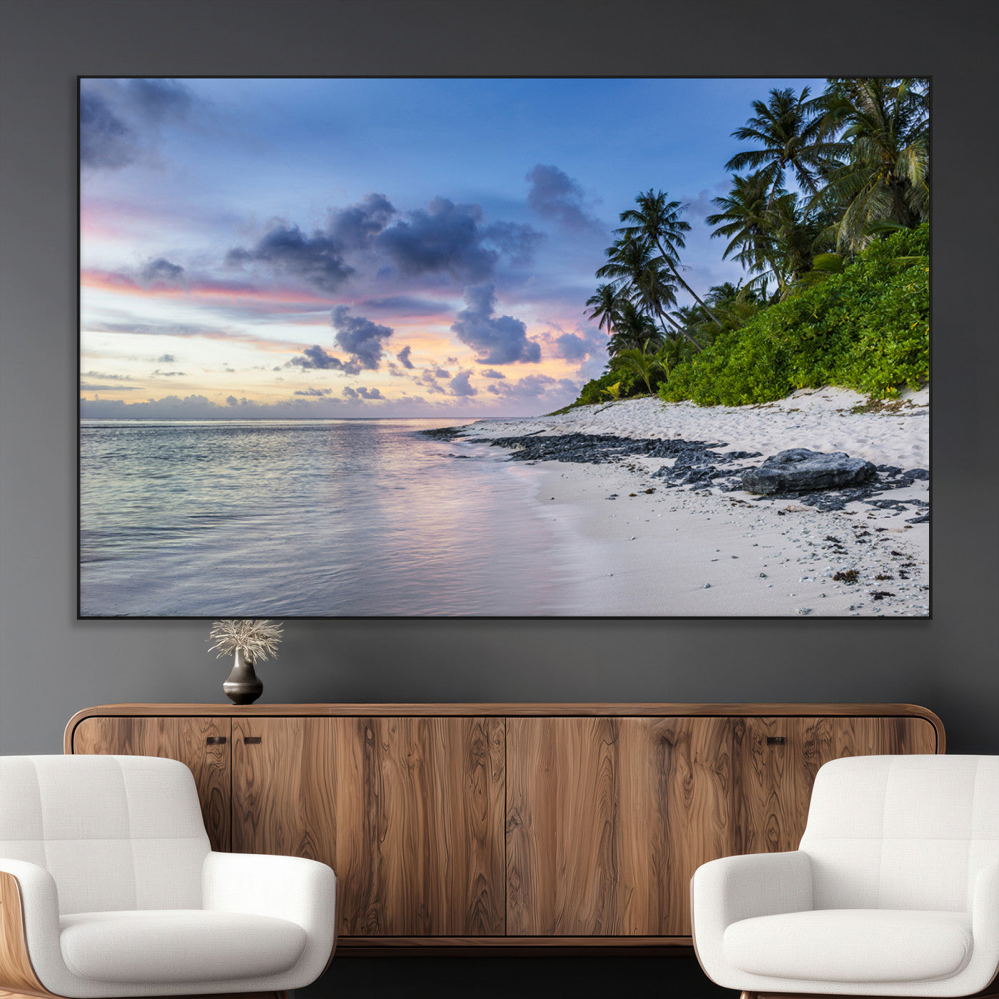 75045485-MGV-CV-36X24-Tropical Beach Wall Art Canvas Print, Framed Sunset Glow Art Picture Print, Palm Tree Coast Perfect Tropical Coastal Decor Artwork