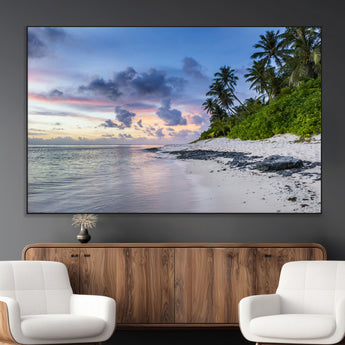 75045485-MGV-CV-36X24-Tropical Beach Wall Art Canvas Print, Framed Sunset Glow Art Picture Print, Palm Tree Coast Perfect Tropical Coastal Decor Artwork
