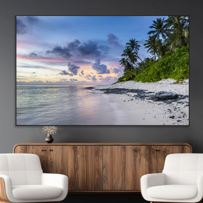 75045485-MGV-CV-36X24-Tropical Beach Wall Art Canvas Print, Framed Sunset Glow Art Picture Print, Palm Tree Coast Perfect Tropical Coastal Decor Artwork