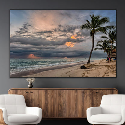 62574547-MGV-CV-36X24-Tropical Storm Wall Art Canvas Print, Framed Moody Beach Art Picture Print, Dramatic Sky Perfect Tropical Coastal Decor Artwork