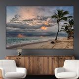 62574547-MGV-CV-36X24-Tropical Storm Wall Art Canvas Print, Framed Moody Beach Art Picture Print, Dramatic Sky Perfect Tropical Coastal Decor Artwork