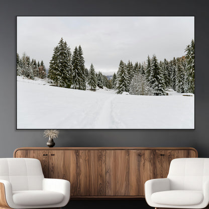24581417-MGV-CV-36X24-Frosty Pines Wall Art Canvas Print, Framed Silent Snowfall Art Picture Print, Cozy Cabin Vibes Perfect Nordic Minimalist Decor