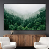 45265379-MGV-CV-36X24-Misty Forest Wall Art – Green Mountain Pine Tree Landscape Canvas Print, Nature Photography Artwork Home Decor for Bedroom, Living