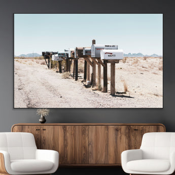 54616109-MGV-CV-36X24-Desert Mailboxes Wall Art – Rustic Rural Roadside Photography Canvas Print, American Southwest Landscape Home Decor for Living