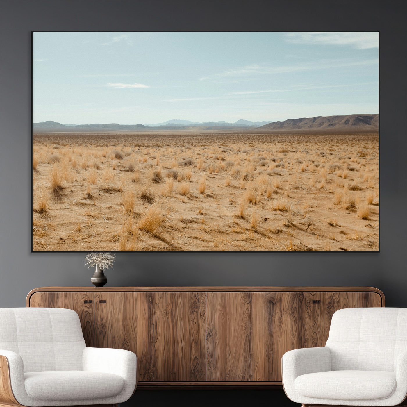 55918919-MGV-CV-36X24-Desert Landscape Wall Art – Golden Grass Plains and Mountain Horizon Canvas Print, Southwest Nature Photography Decor for Living