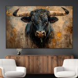 91615410-MGV-CV-36X24-Bull Wall Art – Rustic Western Longhorn Canvas Print, Powerful Abstract Animal Painting, Farmhouse Ranch Decor for Living Room,