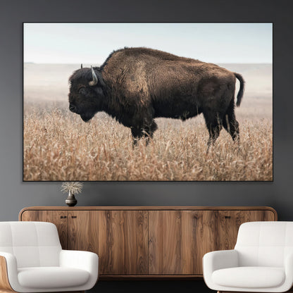 69909079-MGV-CV-36X24-Bison Wall Art – Majestic Buffalo Canvas Print in Prairie Grasslands, Rustic Western Animal Painting, Farmhouse Ranch Decor for