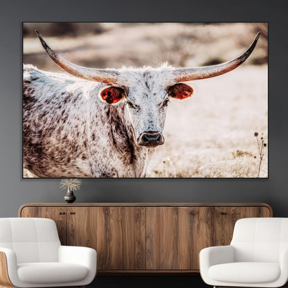 72388892-MGV-CV-36X24-Texas Longhorn Wall Art – Rustic Western Canvas Print, Cowboy Style Farmhouse Bull Artwork for Living Room, Ranch, Office or Man