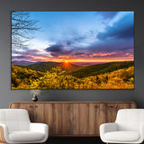 25786346-MGV-CV-36X24-Sunset Over Mountains Wall Art – Nature Landscape Canvas Print, Golden Hour Forest Photography, Scenic Sunrise Artwork for Living