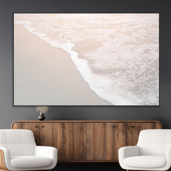 28414510-MGV-CV-36X24-Ocean Shoreline Wall Art – Minimal Coastal Beach Canvas Print, Soft Sea Foam and Sand Photography Artwork, Relaxing Nautical Decor
