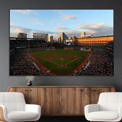 22285236-MGV-CV-36X24-Baseball Stadium Sunset – Panoramic Ballpark Canvas Wall Art, Sports Decor for Office, Man Cave, Game Room, Sports Bar, Baseball