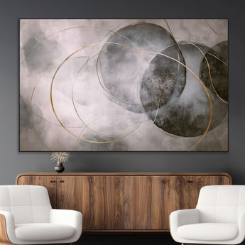 20066876-MGV-CV-36X24-Neutral Abstract Circle Wall Art – Modern Gray Beige Gold Canvas Print, Minimalist Geometric Painting for Bedroom, Living Room,